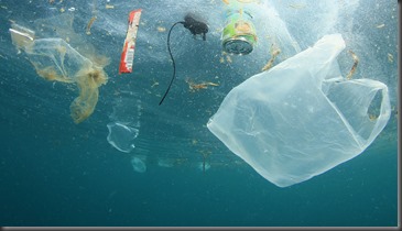 Plastic carrier bags and other garbage pollution in ocean