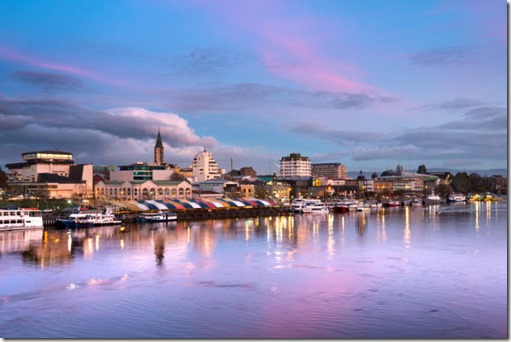 The city of Valdivia at the shore of Calle-Calle river, Region de Los Rios, Chile