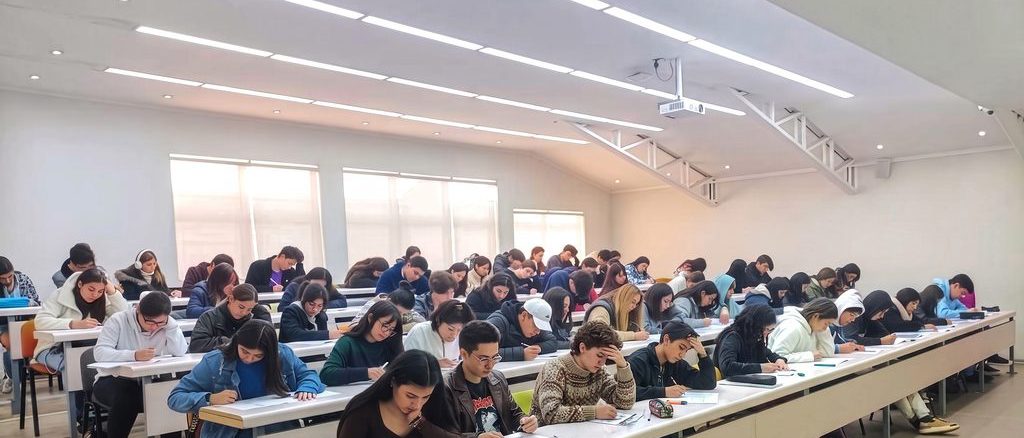 Estudiantes participando en el Ensayo Nacional PAES en una sede de la Universidad Técnica Federico Santa María