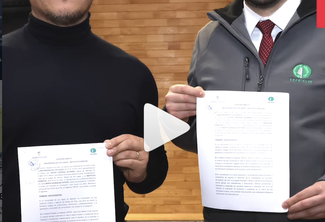 Autoridades de la Universidad de Los Lagos e INFOR firmando convenio estratégico para la investigación sostenible en Chiloé.