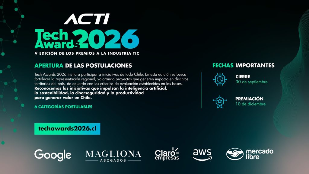 Logotipo y ceremonia de los Tech Awards 2026 organizados por la Asociación Chilena de Empresas de Tecnologías de Información