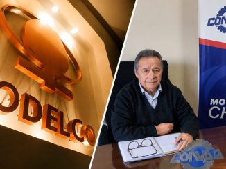 Edificio corporativo de Codelco en Chile con banderas institucionales de fondo
