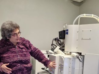Estudiantes de postgrado trabajando en la Unidad de Microscopía Electrónica de la Universidad Austral de Chile