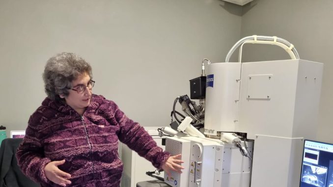 Estudiantes de postgrado trabajando en la Unidad de Microscopía Electrónica de la Universidad Austral de Chile
