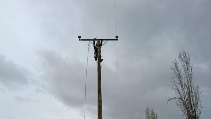 Brigadas de Saesa trabajando en la reposición del tendido eléctrico durante el sistema frontal en Los Ríos