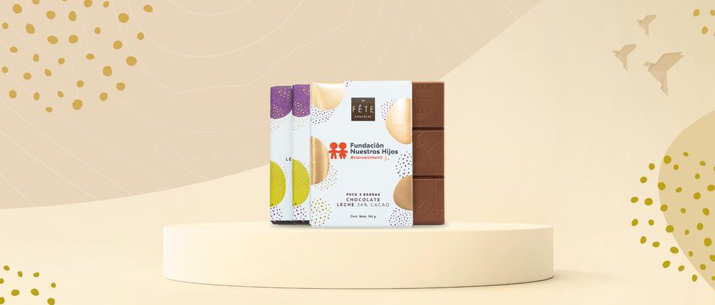 Set de barras de chocolate La Fête Chocolat como parte de la campaña solidaria de Fundación Nuestros Hijos contra el cáncer infantil.