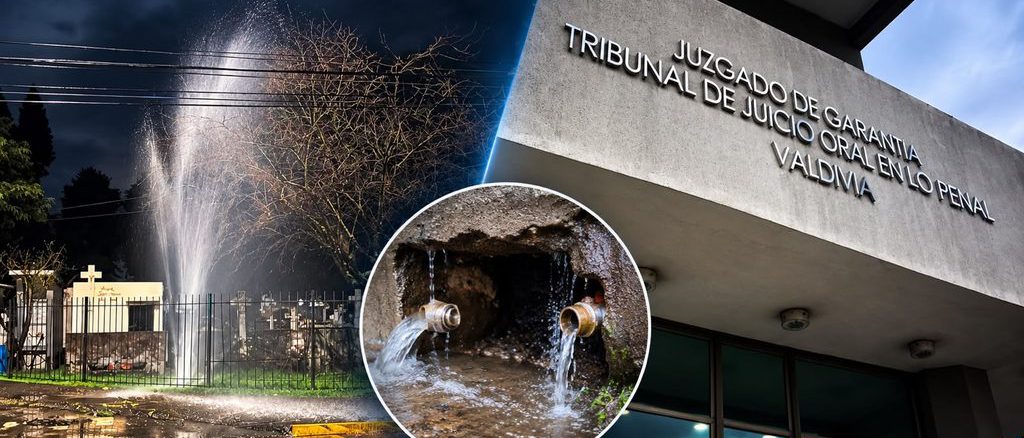 Personal de la sanitaria revisando infraestructura afectada por robo de medidores en Valdivia