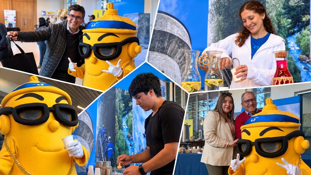 Representantes de Aguas Décima presentes en la Feria de la Construcción de INACAP Valdivia compartiendo con estudiantes y empresas