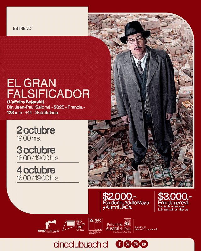 Cartelera de cine en octubre con la pelicula El gran falsificador y Mi vecino Totoro en el Cine Club