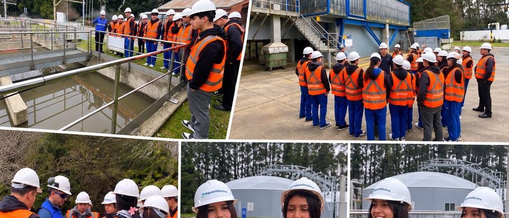 Estudiantes del Instituto Gracia y Paz visitando la planta de tratamiento de aguas servidas en Valdivia