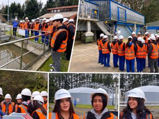 Estudiantes del Instituto Gracia y Paz visitando la planta de tratamiento de aguas servidas en Valdivia