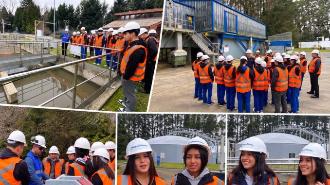 Estudiantes del Instituto Gracia y Paz visitando la planta de tratamiento de aguas servidas en Valdivia